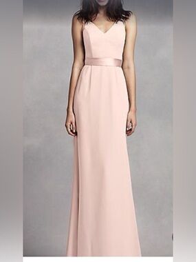 Vera Wang Soft Blush V-Neck Satin Waist Maxi Dress